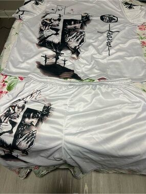 Men's White Graphic Athletic Shorts with Prayer Lion Artwork